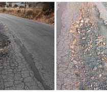 Επικίνδυνη τεράστια λακκούβα στο δρόμο προς το hot spot Πυλίου