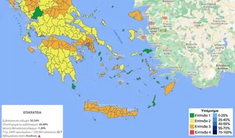  Επιδημιολογικός χάρτης: Στο “πορτοκαλί” Κως,  Ρόδος, Λέρος - Στο “κίτρινο” Κάλυμνος και Λειψοί 