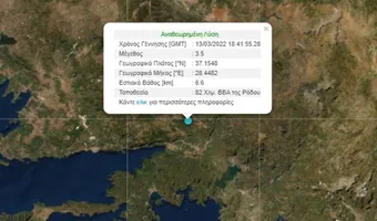 Σεισμός 3,5 Ρίχτερ ανατολικά της Ρόδου 