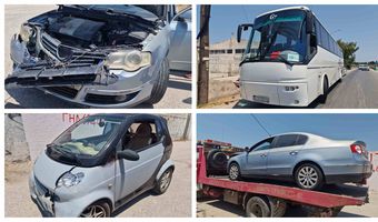 Tροχαίο στον Επαρχιακό – Σύγκρουση λεωφορείου με 2 αυτοκίνητα
