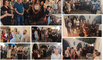 Πλήθος πιστών στο εξωκλήσι της Παναγίας Συντριανής για τον εσπερινό της Κοιμήσεως της Θεοτόκου