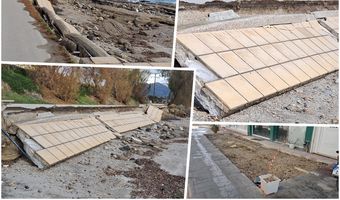 Ζημιές από την κακοκαιρία στην Καρδαμαινα - Κατέρρευσε πεζοδρομιο στον παραλιακό δρόμο 