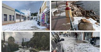 Πρωτοφανής χαλαζόπτωση στη Λέρο ανήμερα Χριστουγέννων