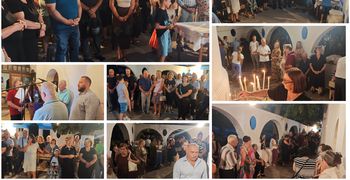 Πλήθος πιστών στο εξωκλήσι της Παναγίας Συντριανής για τον εσπερινό της Κοιμήσεως της Θεοτόκου