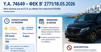 Νέα Υπουργική απόφαση για τα Ε.Ι.Χ. με Οδηγό στα Νησιά - Τι αλλάζει με την Υ.Α. 74649 