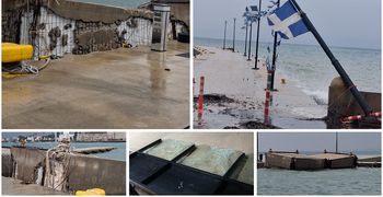 Έσπασαν τα μπλόκια στο λιμάνι της Κω - Έπεσαν κολώνες φωτισμού- Zημιές και σε επιχειρήσεις (vid)