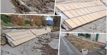Ζημιές από την κακοκαιρία στην Καρδαμαινα - Κατέρρευσε πεζοδρομιο στον παραλιακό δρόμο 