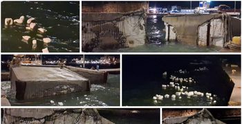 Η κακοκαιρία διέλυσε τα μπλόκια στο λιμάνι της Κω – Γέμισε η θάλασσα με δεκάδες μικρά κομμάτια
