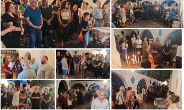 Πλήθος πιστών στο εξωκλήσι της Παναγίας Συντριανής για τον εσπερινό της Κοιμήσεως της Θεοτόκου