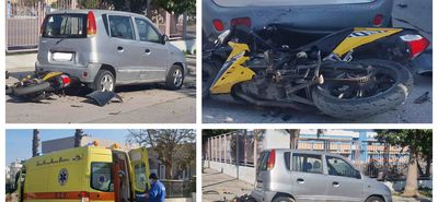 Τροχαίο ατύχημα στην οδό Σκ. Ζερβού (μηχανή συγκρούστηκε με αυτοκίνητο) - Στο νοσοκομείο μεταφέρθηκε ο οδηγός