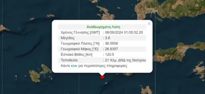 Σεισμική δόνηση 3,8 Ρίχτερ κοντά στη Νίσυρο   