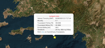 Ισχυρός σεισμός 5,7 R ταρακούνησε τα ξημερώματα τα Δωδεκάνησα 