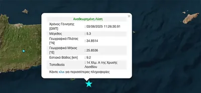 Κρήτη: Σεισμός 5,3 Ρίχτερ ανοιχτά του Λασιθίου