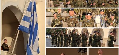 Συνοδεία της Φιλαρμονικής της 80 ΑΔΤΕ η έπαρση της Σημαίας στο Διοικητήριο Κω