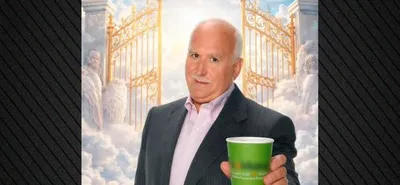 Αντιδράσεις με διαφήμιση μαγαζιού που δείχνει τον Γιώργο Παπαδάκη να πίνει τον καφέ του από τον Παράδεισο