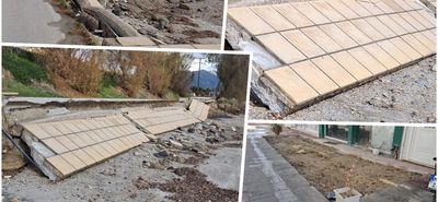 Ζημιές από την κακοκαιρία στην Καρδαμαινα - Κατέρρευσε πεζοδρομιο στον παραλιακό δρόμο 
