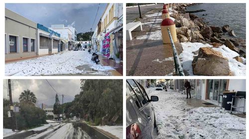 Πρωτοφανής χαλαζόπτωση στη Λέρο ανήμερα Χριστουγέννων