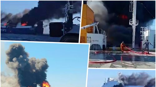 Φωτιά στο πλοίο "BLUE CARRIER 2": Μετέφερε αρκετά φορτία και για την Κω (ορισμένα κάηκαν ολοσχερώς)