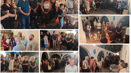Πλήθος πιστών στο εξωκλήσι της Παναγίας Συντριανής για τον εσπερινό της Κοιμήσεως της Θεοτόκου