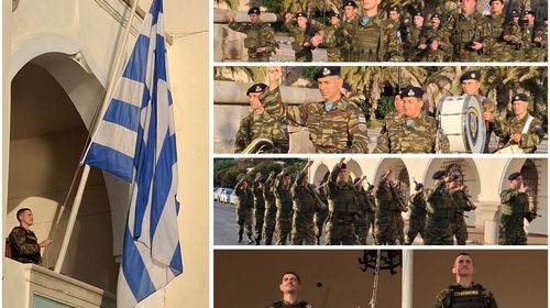 Συνοδεία της Φιλαρμονικής της 80 ΑΔΤΕ η έπαρση της Σημαίας στο Διοικητήριο Κω