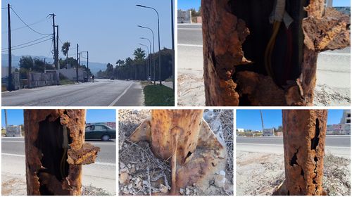 Επικίνδυνες και ετοιμόρροπες κολώνες φωτισμού στην περιοχή "Φάρος" στη Λάμπη