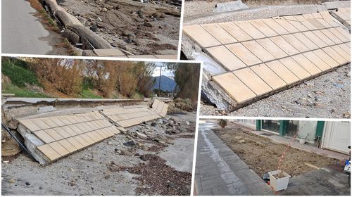 Ζημιές από την κακοκαιρία στην Καρδαμαινα - Κατέρρευσε πεζοδρομιο στον παραλιακό δρόμο 