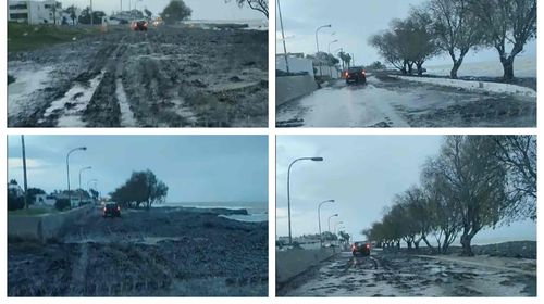 Προβλήματα στον παραλιακό δρόμο στο Τιγκάκι – Γέμισε φύκια και άμμο