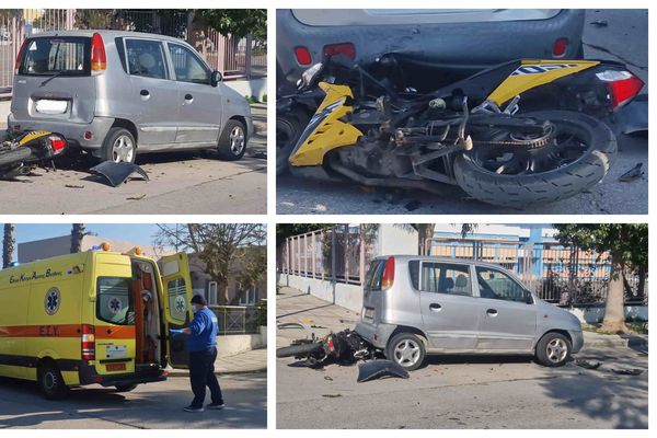 Τροχαίο ατύχημα στην οδό Σκ. Ζερβού (μηχανή συγκρούστηκε με αυτοκίνητο) - Στο νοσοκομείο μεταφέρθηκε ο οδηγός