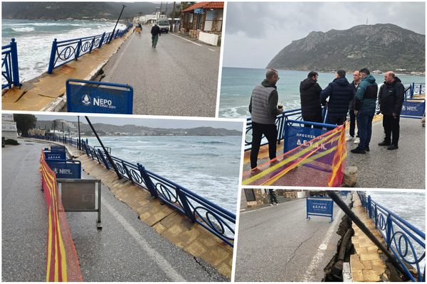 Σοβαρές ζημιές στον παραλιακό δρόμο της Κεφάλου λόγω κακοκαιρίας (vid)