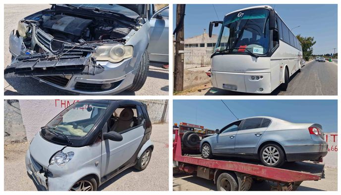 Tροχαίο στον Επαρχιακό – Σύγκρουση λεωφορείου με 2 αυτοκίνητα