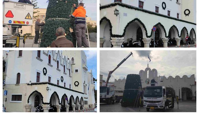 Συνεχίζονται οι εργασίες για την τοποθέτηση του χριστουγεννιάτικου στολισμού στην πόλη της Κω
