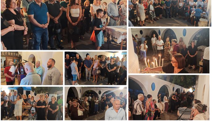 Πλήθος πιστών στο εξωκλήσι της Παναγίας Συντριανής για τον εσπερινό της Κοιμήσεως της Θεοτόκου