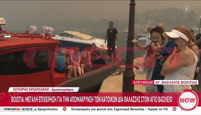 Φωτιά στη Βοιωτία: Σκηνές χάους με εκκένωση διά θαλάσσης από τον Αγ. Βασίλειο