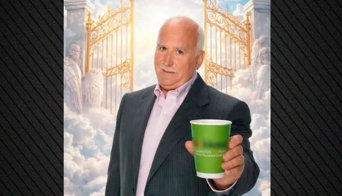 Αντιδράσεις με διαφήμιση μαγαζιού που δείχνει τον Γιώργο Παπαδάκη να πίνει τον καφέ του από τον Παράδεισο