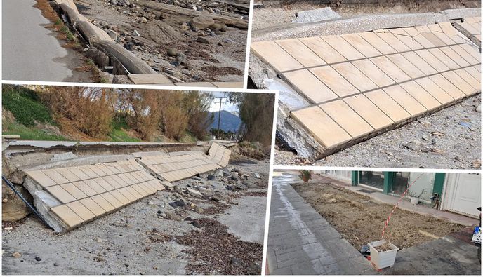 Ζημιές από την κακοκαιρία στην Καρδάμαινα - Κατέρρευσε πεζοδρόμιο στον παραλιακό δρόμο 