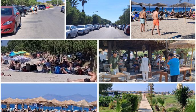 Ασφυκτικά γεμάτη η παραλία στο Τιγκάκι την Κυριακή – Στο προσκήνιο ξανά τα χρόνια προβλήματα της περιοχής
