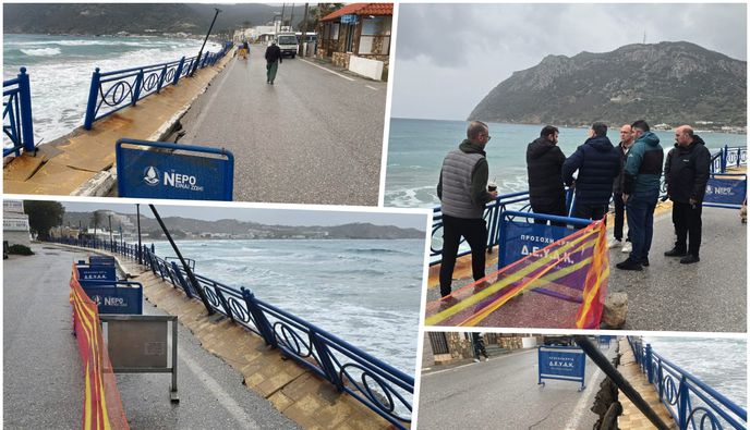 Σοβαρές ζημιές στον παραλιακό δρόμο της Κεφάλου λόγω κακοκαιρίας (vid)