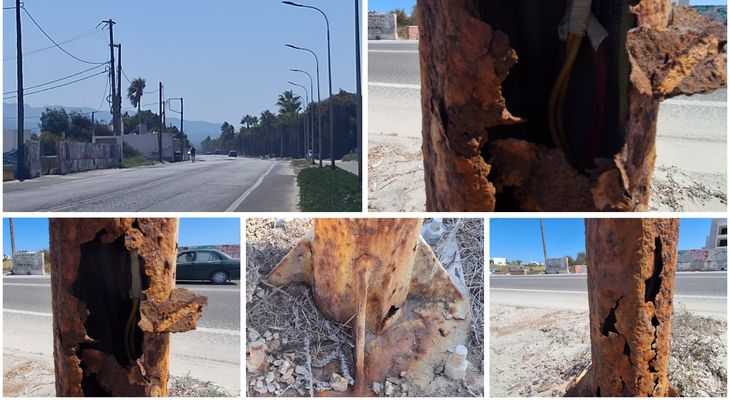 Επικίνδυνες και ετοιμόρροπες κολώνες φωτισμού στην περιοχή "Φάρος" στη Λάμπη