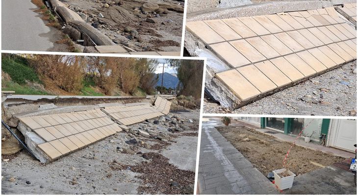 Ζημιές από την κακοκαιρία στην Καρδαμαινα - Κατέρρευσε πεζοδρομιο στον παραλιακό δρόμο 