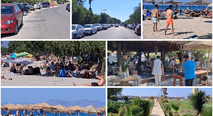 Ασφυκτικά γεμάτη η παραλία στο Τιγκάκι την Κυριακή – Στο προσκήνιο ξανά τα χρόνια προβλήματα της περιοχής