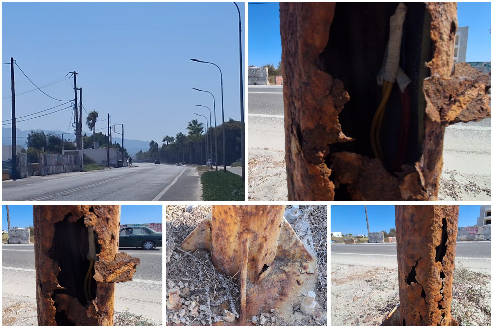 Επικίνδυνες και ετοιμόρροπες κολώνες φωτισμού στην περιοχή "Φάρος" στη Λάμπη