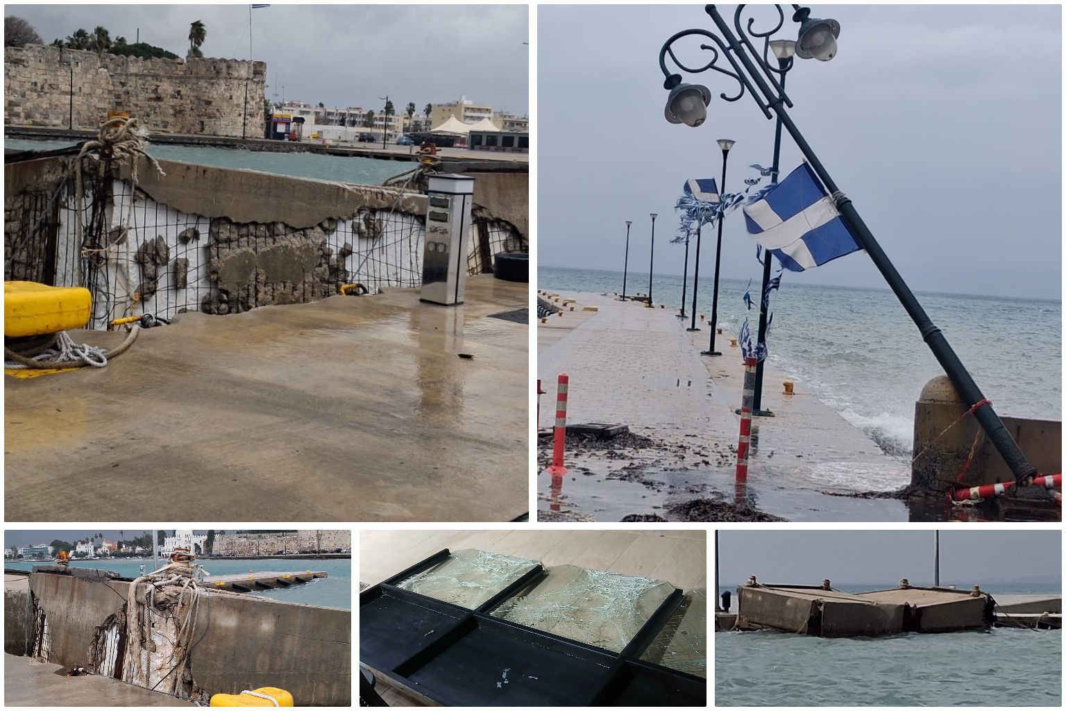 Έσπασαν τα μπλόκια στο λιμάνι της Κω - Έπεσαν κολώνες φωτισμού- Zημιές και σε επιχειρήσεις (vid)