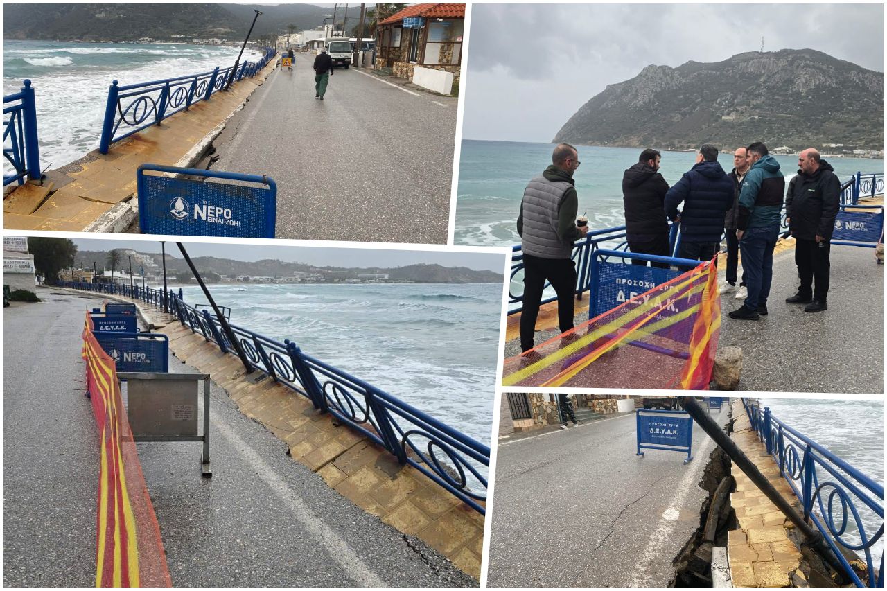 Σοβαρές ζημιές στον παραλιακό δρόμο της Κεφάλου λόγω κακοκαιρίας (vid)